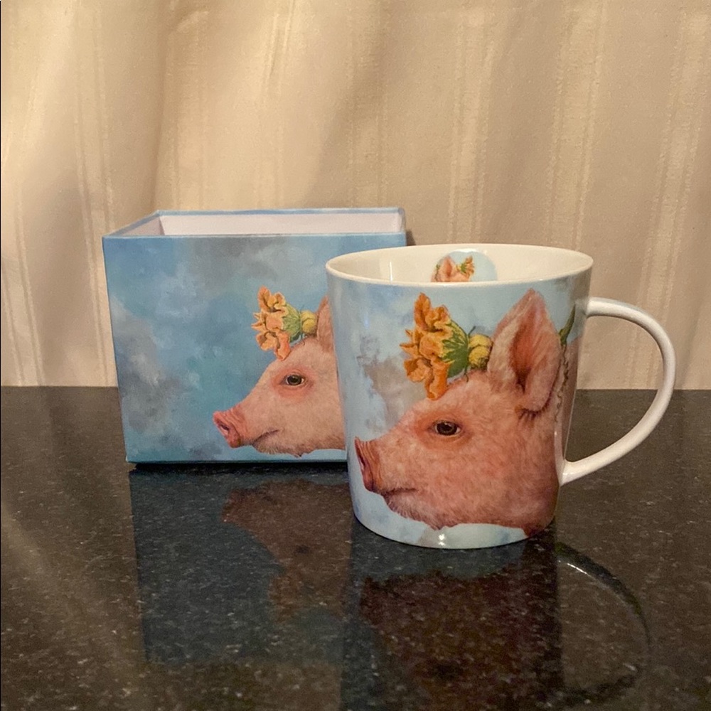New Bone China Floral Pig Mug